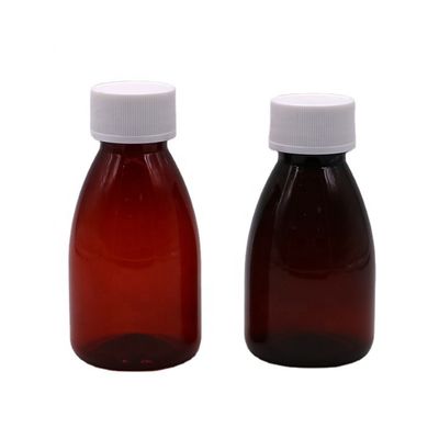 Cores personalizadas 100ml PET Ambar plástico líquido oral de qualidade medicamentosa frasco com tampa de segurança
