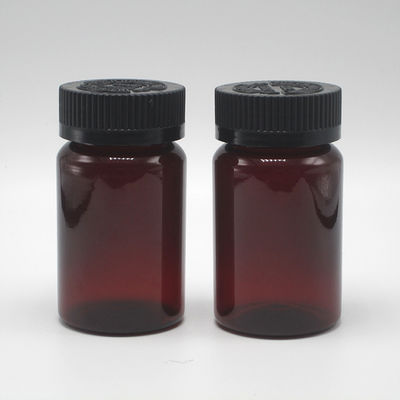 2OZ 60ML PET Ambar Botão de Plástico Negro com Cobertura CRC para Embalagem de Suplemento Medicamentoso