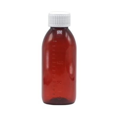 150 mL/150cc/5 oz PET Empty Brown/Amber/Transparent Syrup Flask com Cap de parafuso à prova de adulteração
