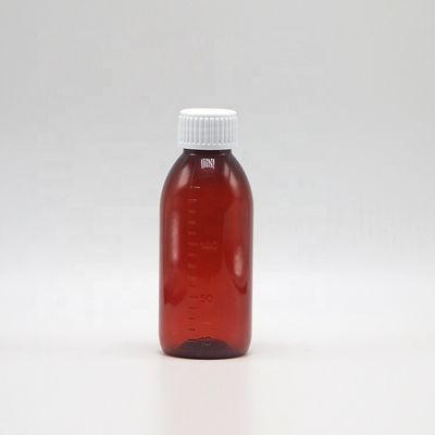 150 mL/150cc/5 oz PET Empty Brown/Amber/Transparent Syrup Flask com Cap de parafuso à prova de adulteração