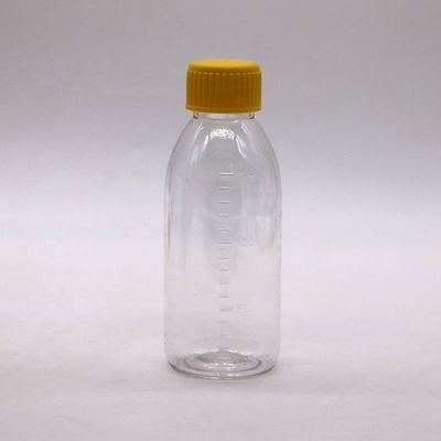 150 mL/150cc/5 oz PET Empty Brown/Amber/Transparent Syrup Flask com Cap de parafuso à prova de adulteração