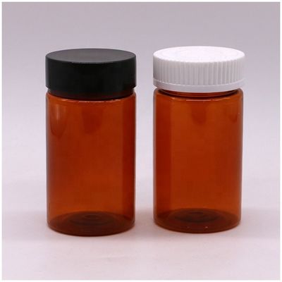 120 ml PET Ambar Cor Redonda Forma de Plástico Fabricado sob Encomenda Botão de pílulas com Coberturas de Parafuso
