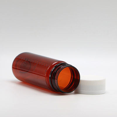 Garrafa de PET marrom de 150 ml para suplementos de plástico líquido e tampas de segurança para crianças