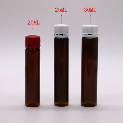 20ML/20CC Botão de líquido oral de plástico de âmbar liso e fino com tampa à prova de adulteração para medicina líquida