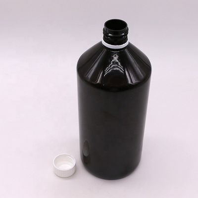 Medicamento líquido 1000 ml Botão de plástico PET translúcido castanho escuro com tampa à prova de adulteração
