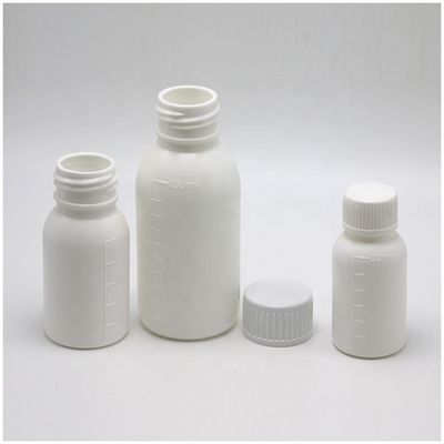 Botão de medicamento líquido branco de 30 ml/50 ml/100 ml PP com corpo em escala e impressão em tela