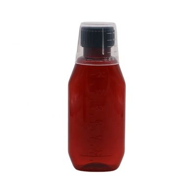 Capa de parafusão 120 ml recipiente de farmácia oval de âmbar com tampa de segurança para crianças e xarope de bordo