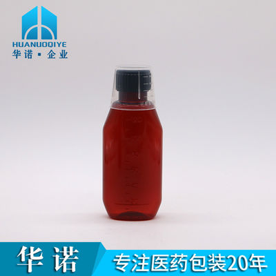 Capa de parafusão 120 ml recipiente de farmácia oval de âmbar com tampa de segurança para crianças e xarope de bordo