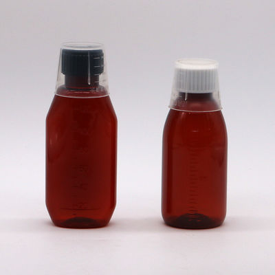 Capa de parafusão 120 ml recipiente de farmácia oval de âmbar com tampa de segurança para crianças e xarope de bordo