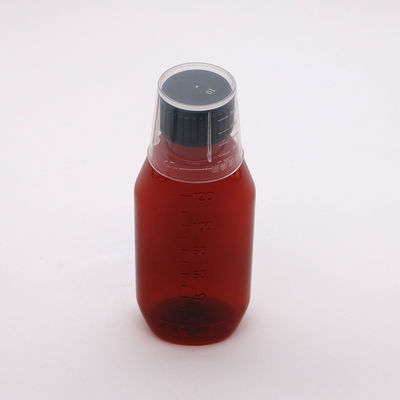 Capa de parafusão 120 ml recipiente de farmácia oval de âmbar com tampa de segurança para crianças e xarope de bordo