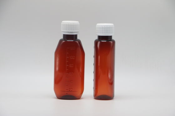 Capa de parafusão 120 ml recipiente de farmácia oval de âmbar com tampa de segurança para crianças e xarope de bordo