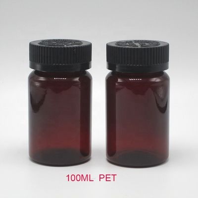 2OZ 60ML PET Ambar Botão de Plástico Negro com Cobertura CRC para Embalagem de Suplemento Medicamentoso
