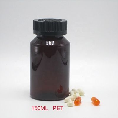 2OZ 60ML PET Ambar Botão de Plástico Negro com Cobertura CRC para Embalagem de Suplemento Medicamentoso