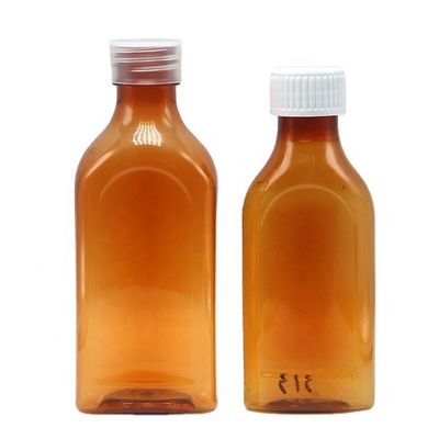 Garrafa com tampa de parafuso 240 ml PET líquido oral garrafa quadrada plana para segurança infantil e líquido médico