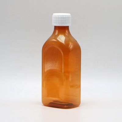 Garrafa com tampa de parafuso 240 ml PET líquido oral garrafa quadrada plana para segurança infantil e líquido médico
