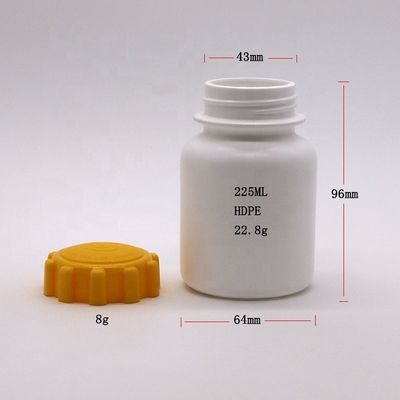 225 ml redondo 7.5 oz plástico HDPE recipiente de remédio Suplemento porta garrafa tampa de engrenagem