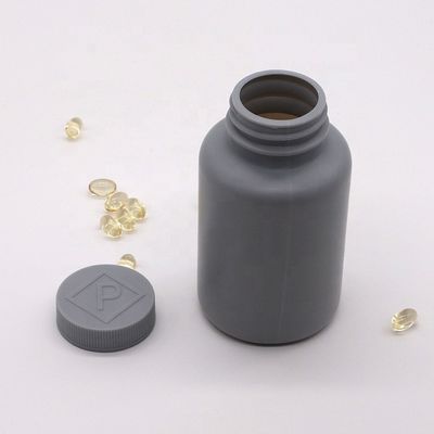 Garrafa de plástico cinza prateado de 200 ml de HDPE para embalagens de medicamentos sólidos personalizáveis