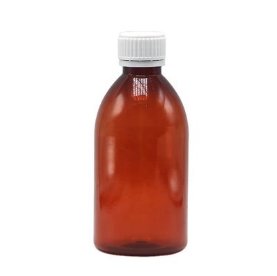 250 ml de Ambar Redondo Prescrição Farmácia PET Medicamento Líquido Container em Escala com Cobertura