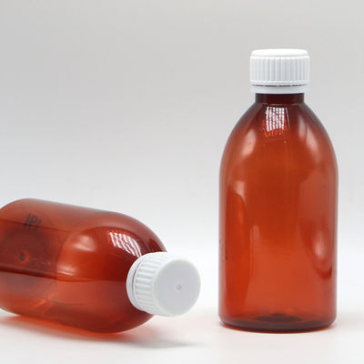 250 ml de Ambar Redondo Prescrição Farmácia PET Medicamento Líquido Container em Escala com Cobertura