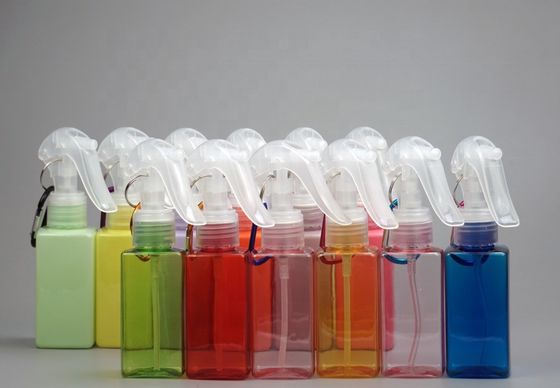 Impressora de tela 100ml PET Fota de pulverização de gatilho de forma quadrada com gancho mental portátil