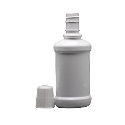 Garrafa de enxaguante bucal de plástico PET de pescoço comprido branco com capacidade de 250 ml e impressão em tela