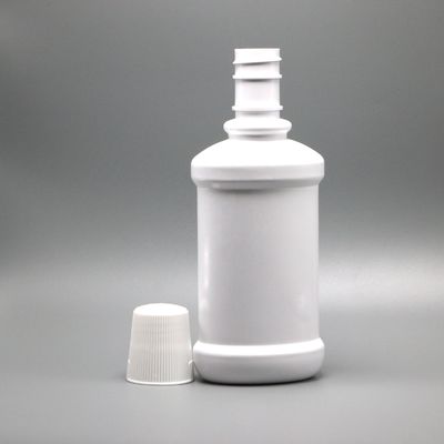 Garrafa de enxaguante bucal de plástico PET de pescoço comprido branco com capacidade de 250 ml e impressão em tela