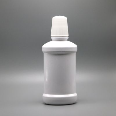 Garrafa de enxaguante bucal de plástico PET de pescoço comprido branco com capacidade de 250 ml e impressão em tela