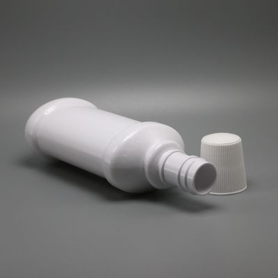 Garrafa de enxaguante bucal de plástico PET de pescoço comprido branco com capacidade de 250 ml e impressão em tela