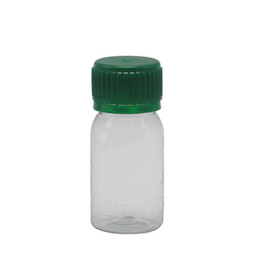 Botelha de 30 ml de medicamento líquido oral PET branco com tampa de segurança e impressão em tela