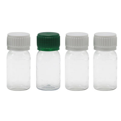 Botelha de 30 ml de medicamento líquido oral PET branco com tampa de segurança e impressão em tela
