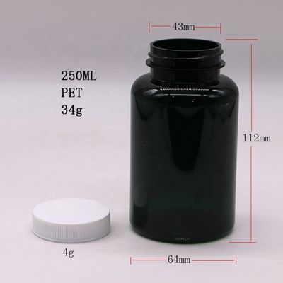 250 ml de frasco de plástico médico PET personalizável para cápsula de pílulas em cor fosca/ congelada