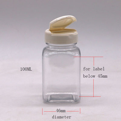 Botelha de remédio 100ml PET Botelha de plástico quadrado com cor personalizada e várias tampas