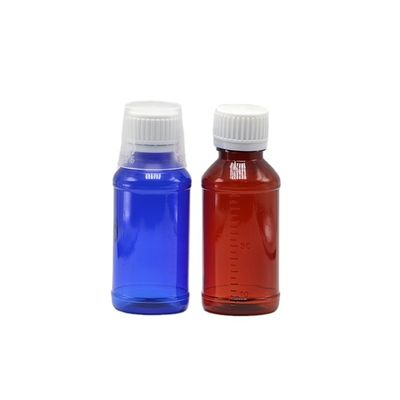 100cc PET Ambar/Laranja/Azul frasco de xarope para tosse de bordo com tampa de segurança e selo térmico