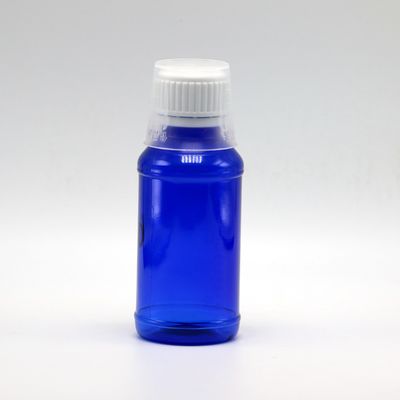 100cc PET Ambar/Laranja/Azul frasco de xarope para tosse de bordo com tampa de segurança e selo térmico