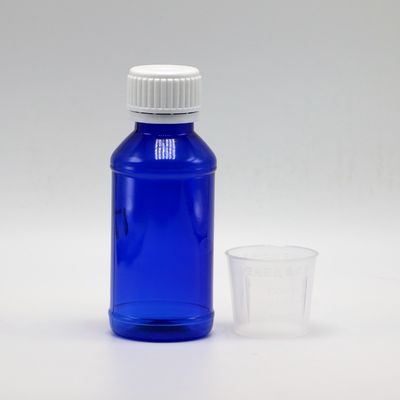 100cc PET Ambar/Laranja/Azul frasco de xarope para tosse de bordo com tampa de segurança e selo térmico