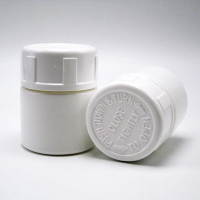 30 ml de HDPE Portátil em pó de plástico branco Pilha de remédio Tabletes Flascas de recipiente com tampa de segurança para crianças