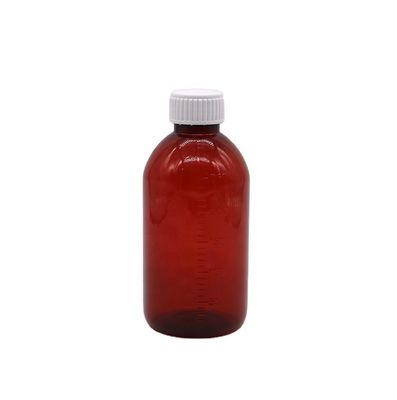 250 ml de frasco de medicamento líquido PET Amber com tampa de parafuso e recipiente de medicamentos para farmácia