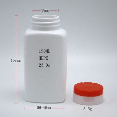 Serigrafia 190ml HDPE garrafa de plástico de forma quadrada para suporte de suplemento de medicina