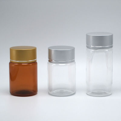 Recheio de 60 ml de pílula PET Amber cápsula frasco de óleo de peixe com tampa de parafuso de alumínio prateado