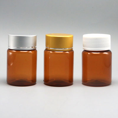 Recheio de 60 ml de pílula PET Amber cápsula frasco de óleo de peixe com tampa de parafuso de alumínio prateado