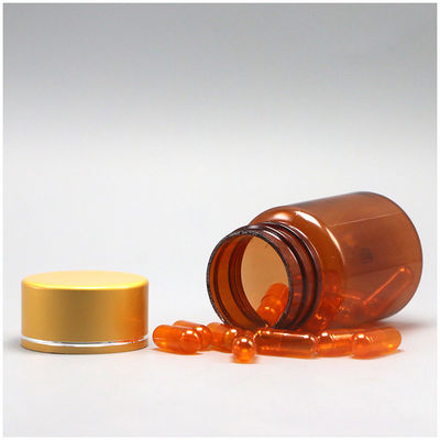 Recheio de 60 ml de pílula PET Amber cápsula frasco de óleo de peixe com tampa de parafuso de alumínio prateado