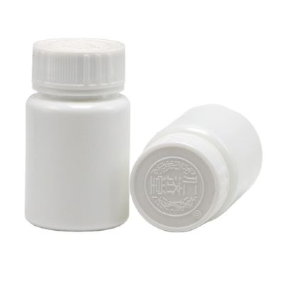 Recipiente de comprimidos de plástico branco portátil de 30 ml de capacidade em HDPE com tampa de segurança para crianças