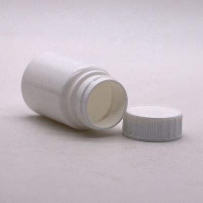 Recipiente de comprimidos de plástico branco portátil de 30 ml de capacidade em HDPE com tampa de segurança para crianças