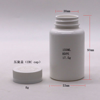 Material do colarinho PE 150 ml garrafa de plástico redonda vazia com tampa à prova de crianças