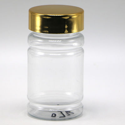 Botelha de 80 ml de pílulas PET com cor personalizada e tampa de revestimento de prata dourada