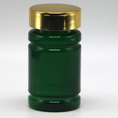 Botelha de 80 ml de pílulas PET com cor personalizada e tampa de revestimento de prata dourada
