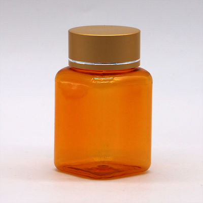 90 ml / 3oz PET Quadrado Amarelo/ Laranja cápsula de cápsula frasco com tampa de ouro rosa e selo térmico