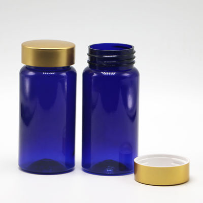 100 ml de PET de cor personalizada, estéril, medicamento recarregável, frasco de plástico para pílulas, cápsula de comprimidos com tampa de revestimento de ouro