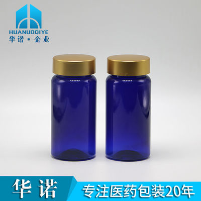 100 ml de PET de cor personalizada, estéril, medicamento recarregável, frasco de plástico para pílulas, cápsula de comprimidos com tampa de revestimento de ouro