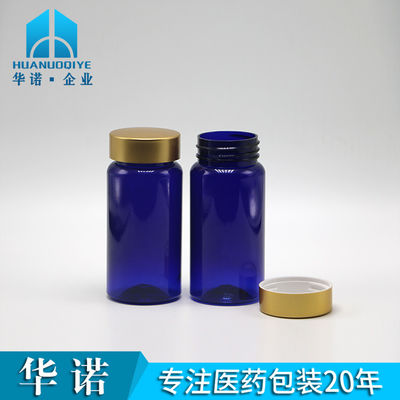 100 ml de PET de cor personalizada, estéril, medicamento recarregável, frasco de plástico para pílulas, cápsula de comprimidos com tampa de revestimento de ouro